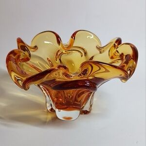 Murano Amber Glass Centerpiece Heavy Free-form